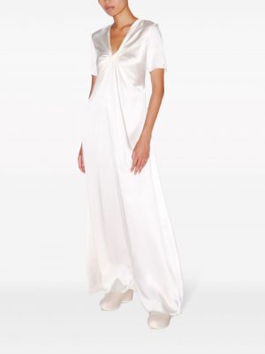 Hedvábné večerní šaty s výstřihem do v Rosetta Getty bílé