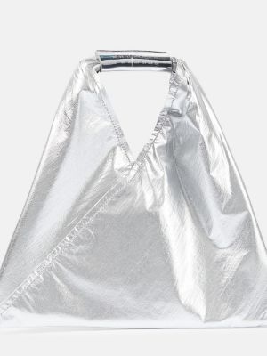 Kožna shopper torbica od umjetne kože Mm6 Maison Margiela srebrena