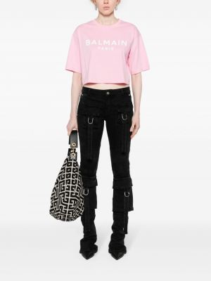 Tričko s potiskem Balmain růžové