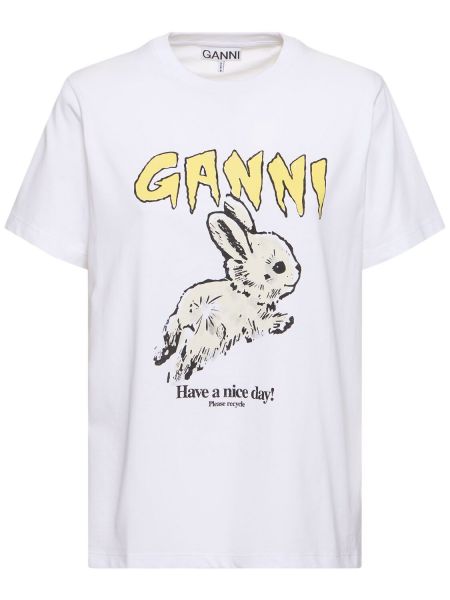 Laza szabású jersey alap póló Ganni fehér