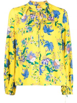 Bluză din șifon cu model floral cu imagine Dvf Diane Von Furstenberg galben
