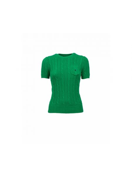 Sweter bawełniany z krótkim rękawem Polo Ralph Lauren zielony