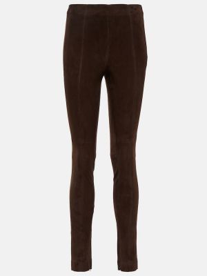 Pantaloni cu talie înaltă din piele de căprioară skinny fit Polo Ralph Lauren maro