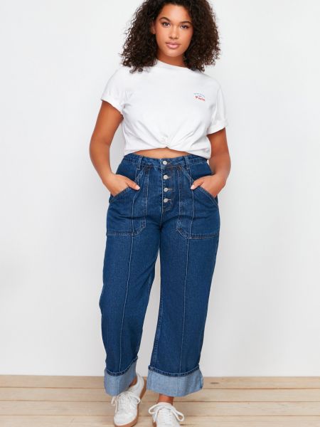 Priliehavé džínsy s rovným strihom Trendyol modrá