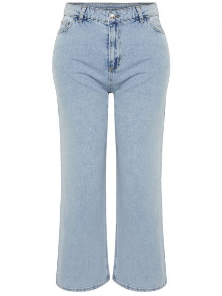 Priliehavé džínsy s rovným strihom s vysokým pásom Trendyol modrá
