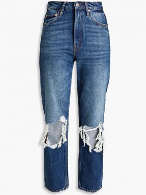 Прямые джинсы с высокой талией с потертостями Maje синие
