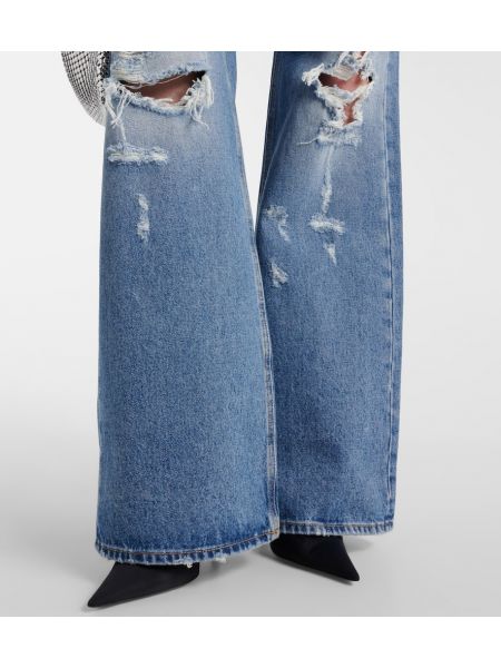 Voľné obnosené bootcut džínsy s vysokým pásom Rabanne modrá