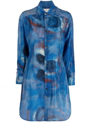 Rochie tip cămașă de mătase cu imagine Marni albastru