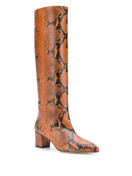 Botas de cuero de estampado de serpiente Paris Texas marrón