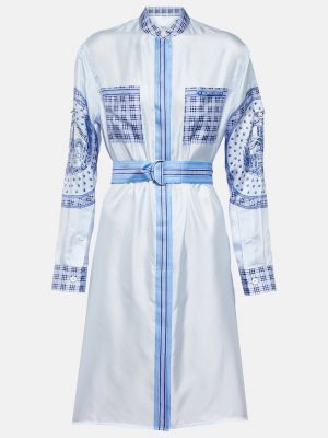 Шелковое платье-рубашка с принтом Burberry синее