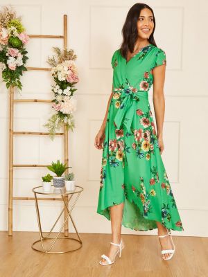 Платье на запах в цветочек с принтом Yumi зеленый