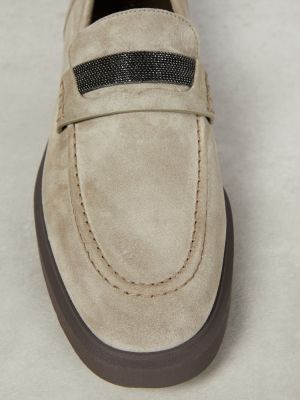 Pantofi loafer din piele de căprioară Brunello Cucinelli bej
