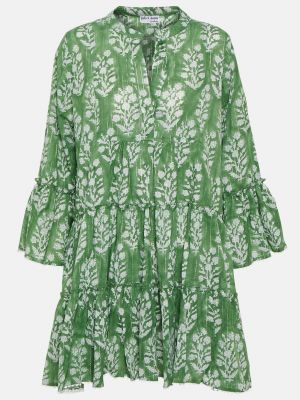 Хлопковое платье мини в цветочек с принтом Juliet Dunn зеленое