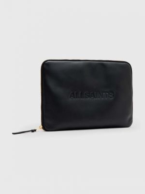 Kožna torba za laptop Allsaints crna