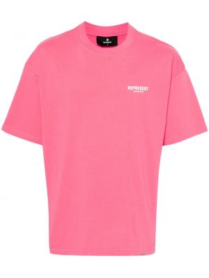 Růžové bavlněné tričko s potiskem Represent