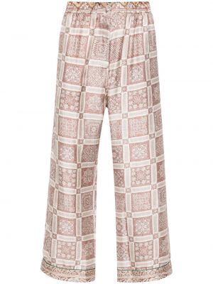 Pantaloni de mătase cu imagine cu imprimeu geometric Pierre-louis Mascia bej