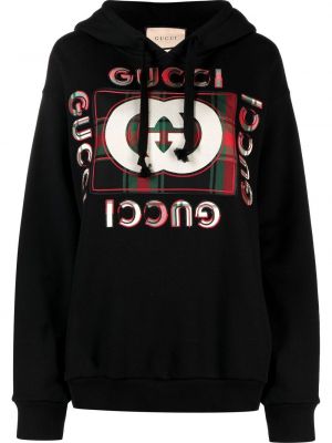 Raštuotas džemperis su gobtuvu Gucci juoda