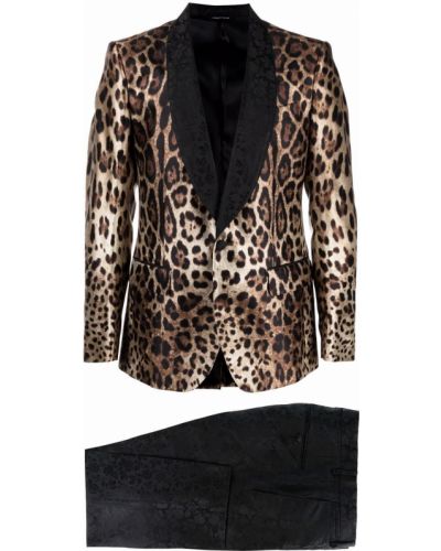 Traje con botones con estampado leopardo Dolce & Gabbana marrón