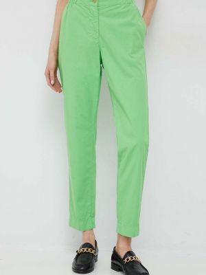 Proste spodnie z wysoką talią bawełniane Tommy Hilfiger zielone
