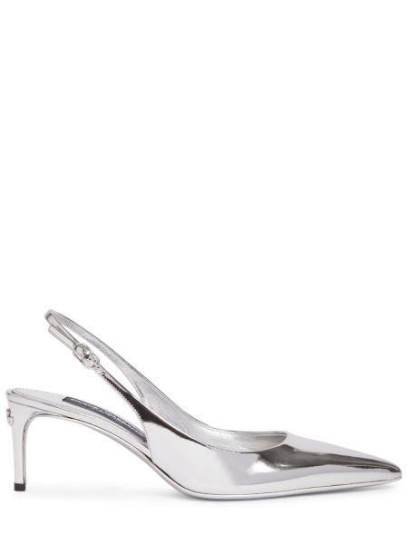 Usnjene nizki čevlji z odprtimi petami Dolce & Gabbana srebrna