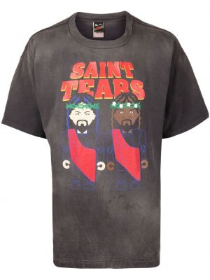 Raštuotas medvilninis marškinėliai Saint Mxxxxxx pilka