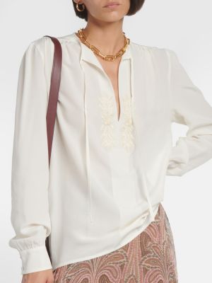 Svilena bluza s vezom Etro bijela