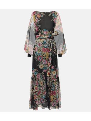 Svilena maksi haljina s cvjetnim printom Etro crna
