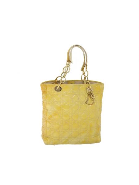 Shopperka skórzana Dior Vintage żółta