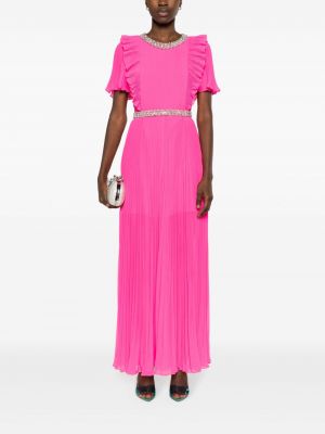Sukienka długa szyfonowa plisowana Self-portrait różowa