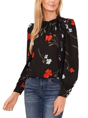 Блузка на пуговицах в цветочек с принтом Cece черная