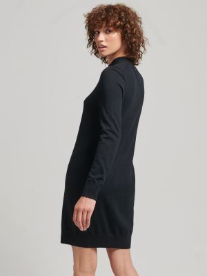 Шерстяное платье мини из шерсти мериноса с длинным рукавом Superdry черное