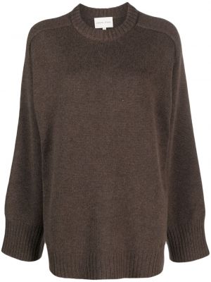 Vlněný svetr s kulatým výstřihem Loulou Studio hnědý