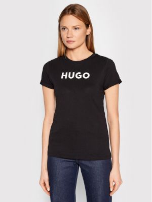 Slim fit priliehavé tričko Hugo čierna