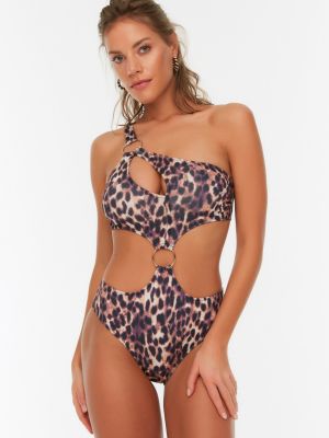 Bikini cu imagine cu model leopard Trendyol gri