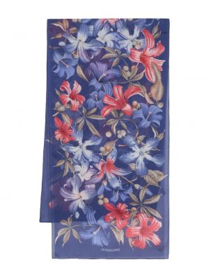 Jedwabna szal w kwiatki Ferragamo niebieska