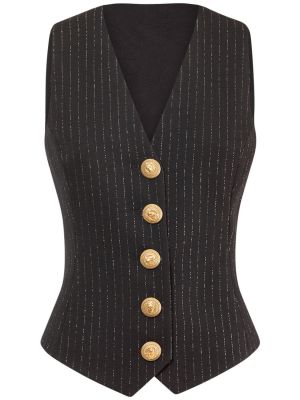 Pruhovaná vlnená vesta Balmain čierna