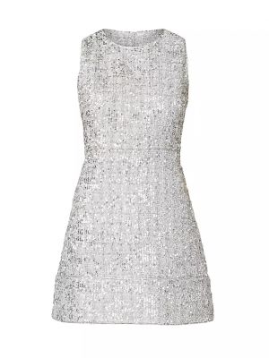 Твидовое платье мини с пайетками без рукавов Shoshanna серебряное