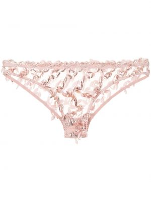 Hedvábné kalhotky s výšivkou s perlami Gilda & Pearl růžové