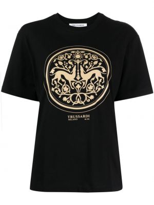 T-shirt en coton à imprimé Trussardi noir
