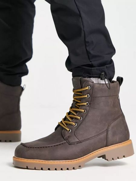 Кожаные ботинки на шнуровке из искусственной кожи Jack & Jones коричневые