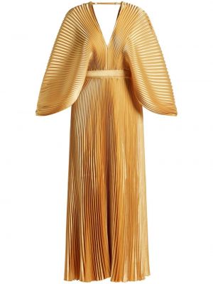 Sukienka koktajlowa z dekoltem w serek plisowana L'idée złota
