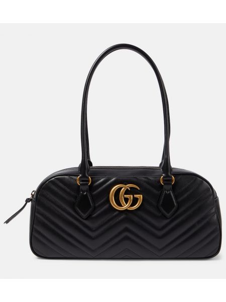 Δερμάτινη τσάντα ώμου Gucci μαύρο