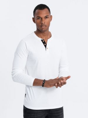 Tričko s dlouhým rukávem s knoflíky Ombre Clothing bílé