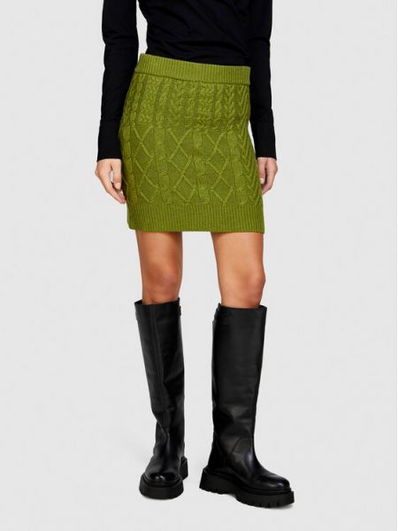 Зеленая приталенная юбка мини Sisley