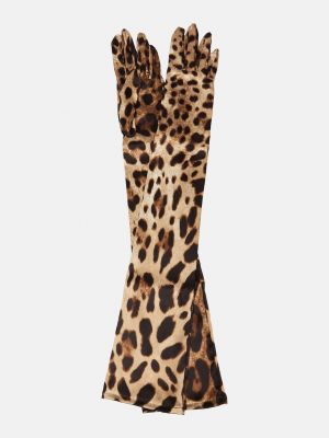 Леопардовые шелковые перчатки с принтом Dolce&gabbana коричневые