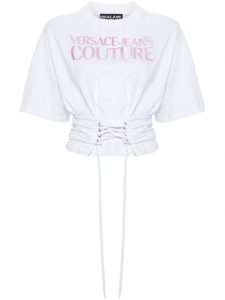 Nėriniuotas marškinėliai su raišteliais Versace Jeans Couture