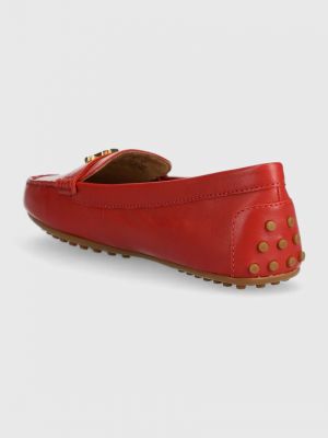 Kožené polobotky na podpatku na plochém podpatku Lauren Ralph Lauren červené