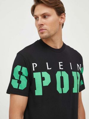 Спортивная хлопковая футболка с принтом Plein Sport черная