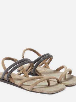 Semišové sandále bez podpätku Brunello Cucinelli hnedá