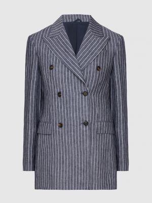 Синий льняной пиджак Brunello Cucinelli